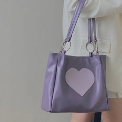 Heart Lolita-Tote Bag for Women Girl PU Satchel Handbag Stylish Shoulder Bag