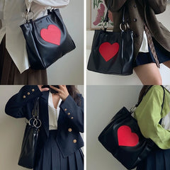 Heart Lolita-Tote Bag for Women Girl PU Satchel Handbag Stylish Shoulder Bag
