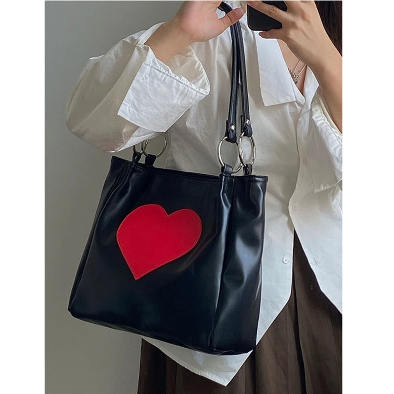 Heart Lolita-Tote Bag for Women Girl PU Satchel Handbag Stylish Shoulder Bag