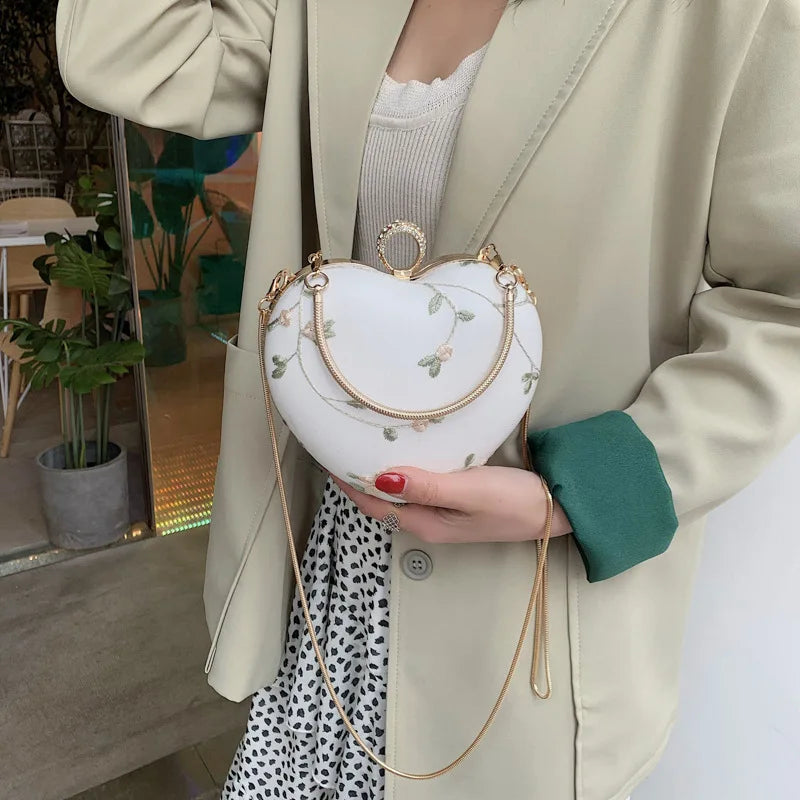Embroidery Heart Shape Crossbody Lace Shoulder Bag