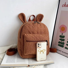 Girl Plush Rabbit Ear Backpack Baby Schoolbag