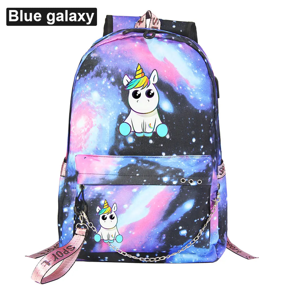 Rainbow Horse Kids School Book Bags Canvas Laptop Bagpack