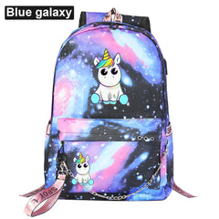 Rainbow Horse Boys Girls Kids School Book Bags Women USB Chain Backpack Canvas M