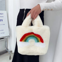 Rainbow Plush Bag Women's Handbag Faux Fur Large Tote Bag