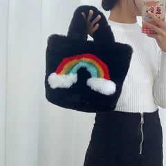 Rainbow Plush Bag Women's Handbag Faux Fur Large Tote Bag
