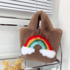 Rainbow Plush Bag Women's Handbag Faux Fur Large Tote Bag