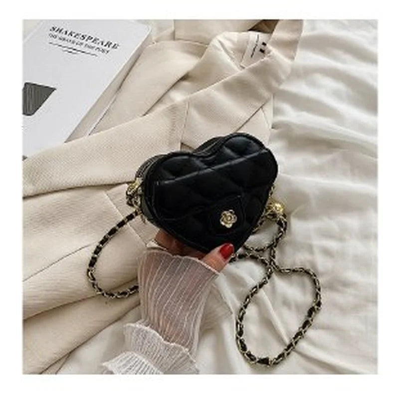 Heart Shaped Bag Women PU Leather Handbags Purses Chain Shoulder Crossbody Bag