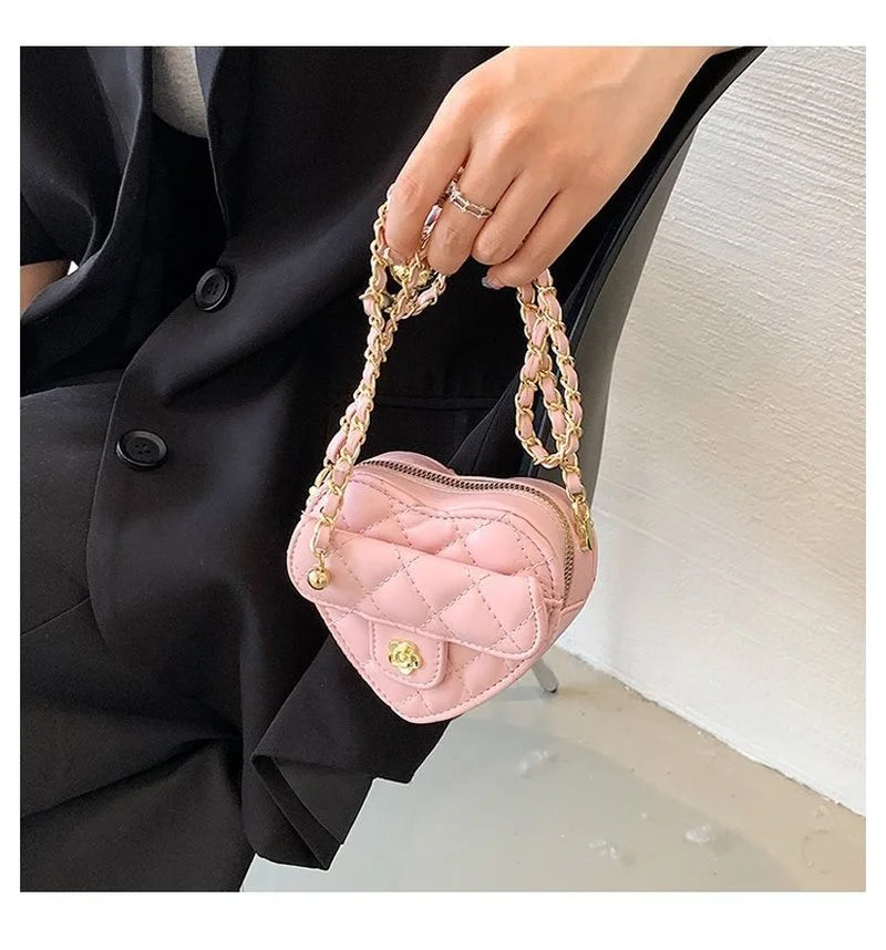 Heart Shaped Chain Shoulder Crossbody Bag PU Leather Handbag Purse