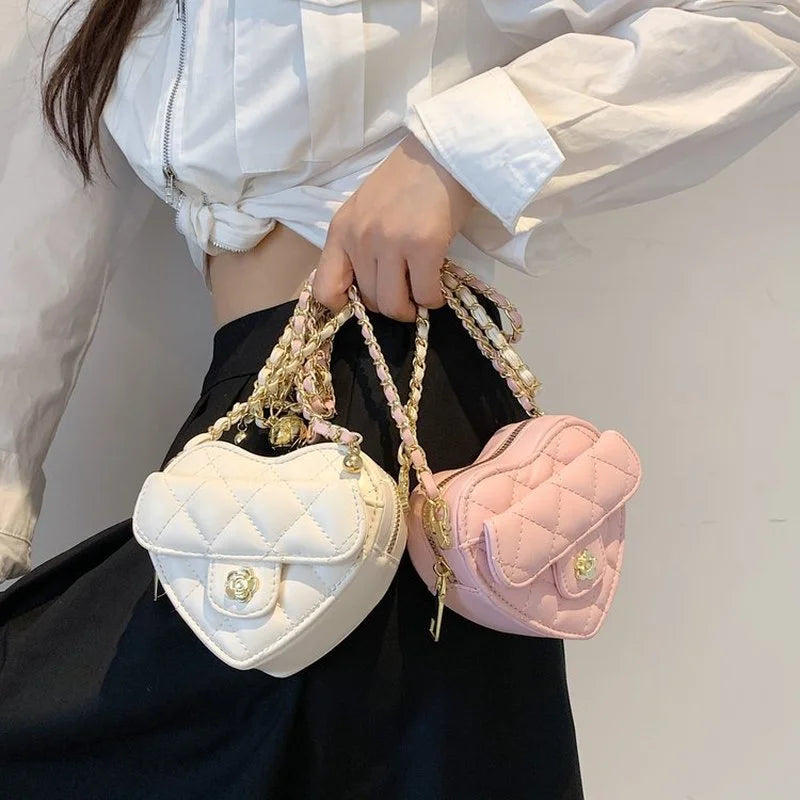 Heart Shaped Chain Shoulder Crossbody Bag PU Leather Handbag Purse