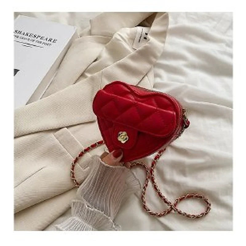 Heart Shaped Bag Women PU Leather Handbags Purses Chain Shoulder Crossbody Bag
