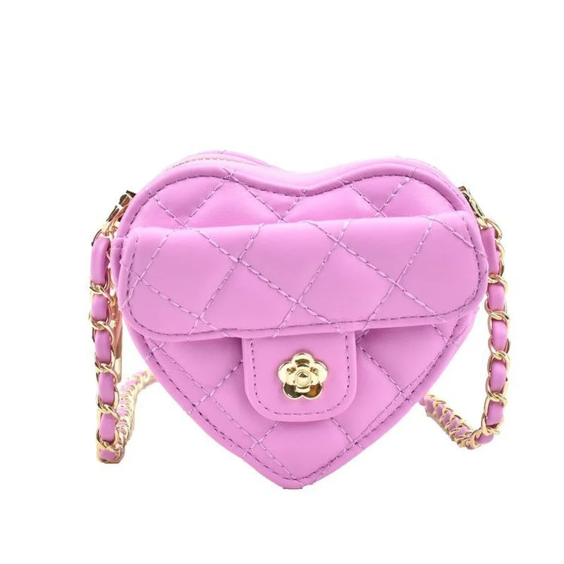 Heart Shaped Chain Shoulder Crossbody Bag PU Leather Handbag Purse