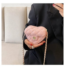 Heart Shaped Chain Shoulder Crossbody Bag PU Leather Handbag Purse