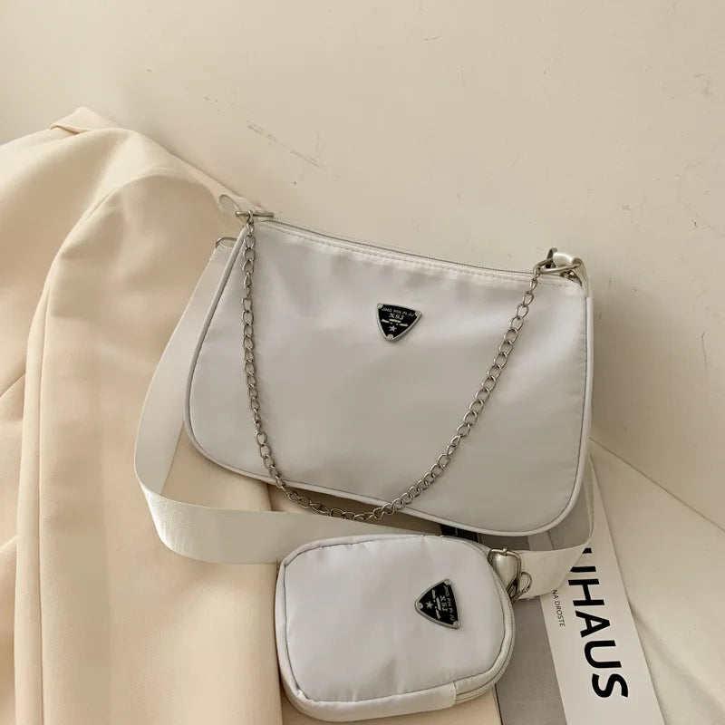 Nylon Chain Crossbody Bag and Handbag Set for Women