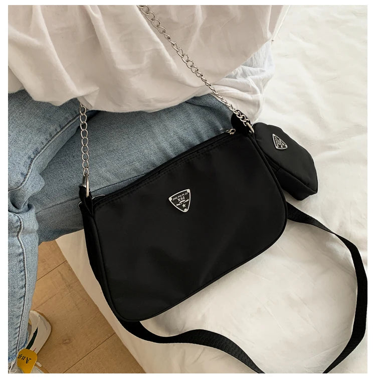 Nylon Chain Crossbody Bag and Handbag Set for Women