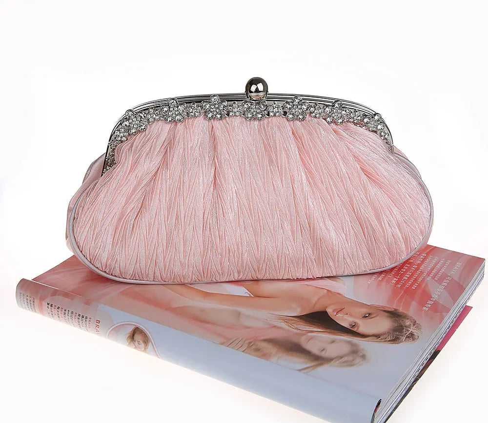 Champagne Satin Evening Bag Chinese Women Clutch Stylish Bride Party Purse