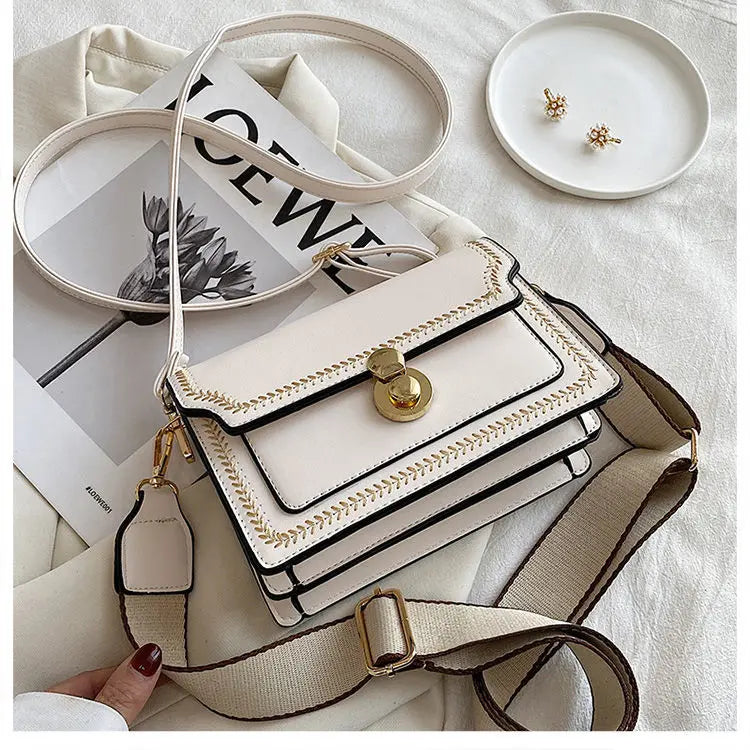 Flap Bags for Women Wide Strap Crossbody Shoulder Bag small PU Leather Handbags