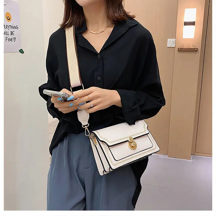 Flap Bags for Women Wide Strap Crossbody Shoulder Bag small PU Leather Handbags