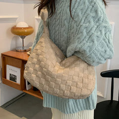 Shoulder Bag Women Casual Space Down Feather Crossbody Plaid Bag Winter Warm