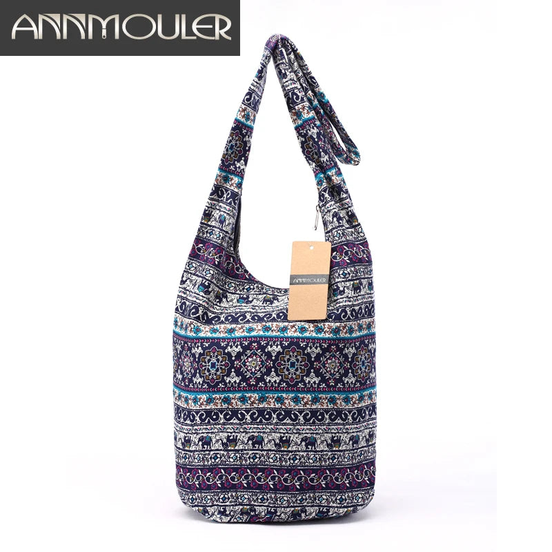 Women Elephant Print Shoulder Bag Cotton Messenger Crossbody Bag