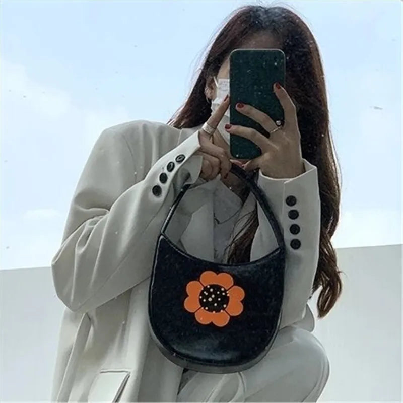 Women Flower PU Shoulder Bag High Capacity Shopping Bags Pnone Bag Handbags