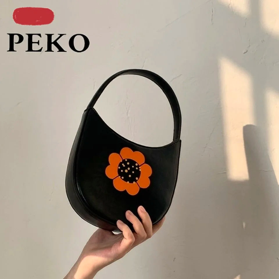 Women Flower PU Shoulder Bag High Capacity Shopping Bags Pnone Bag Handbags