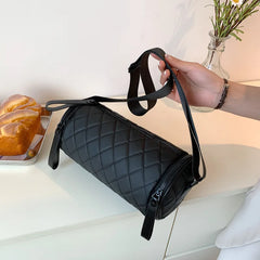 Women's Diamond Quilted Nylon Drum Small Barrel Purse Lady Crossbody Bag