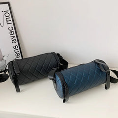 Women's Diamond Quilted Nylon Drum Small Barrel Purse Lady Crossbody Bag