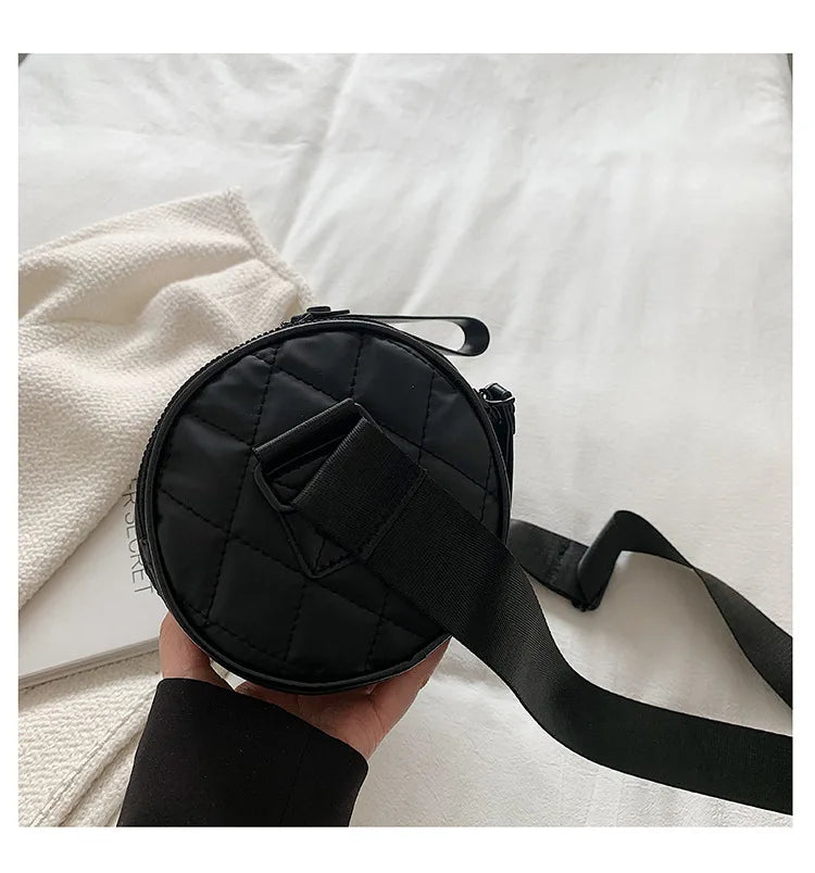 Women's Diamond Quilted Nylon Drum Small Barrel Purse Lady Crossbody Bag