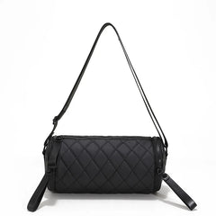 Women's Diamond Quilted Nylon Drum Small Barrel Purse Lady Crossbody Bag
