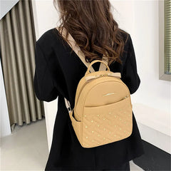 Leather Backpack for Women School Bag Retro Rivet Pocket Bag