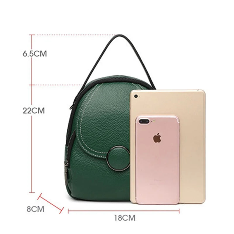 Women Leather Backpack Soft Touch Small Multi-Function Bag