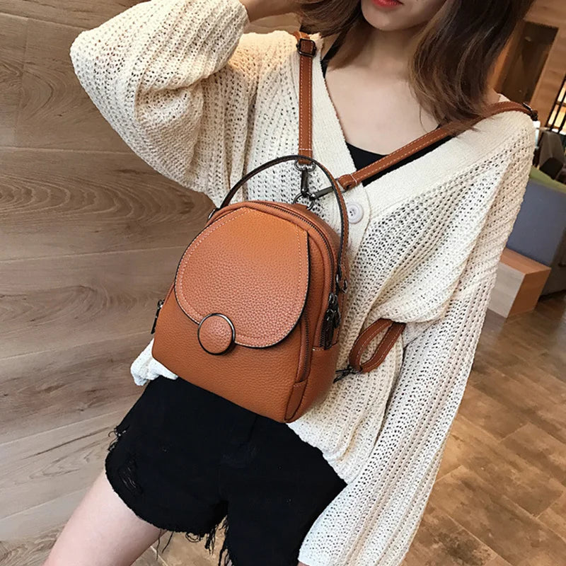 Women Leather Backpack Soft Touch Small Multi-Function Bag