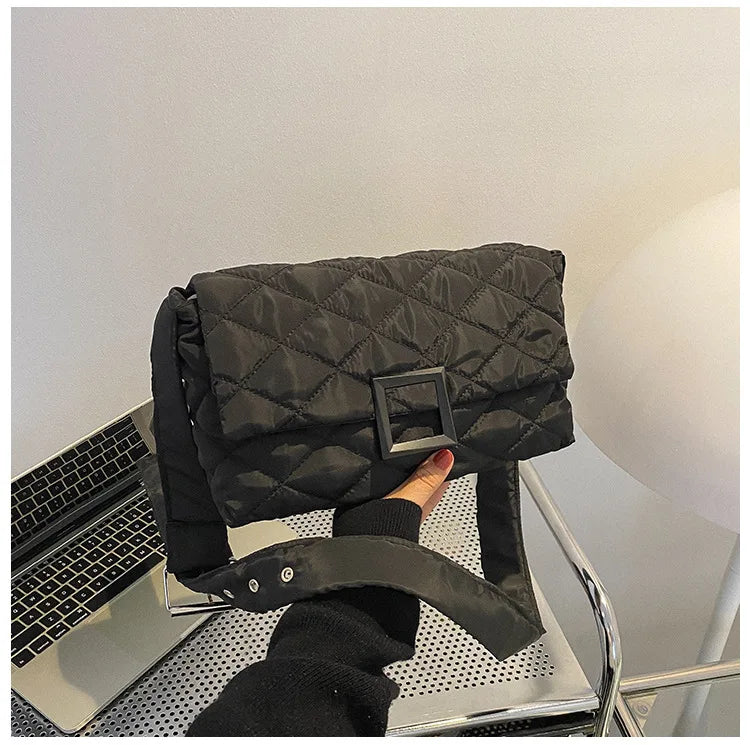Soft Down Cotton Shoulder Bag for Women Winter Flap Crossbody