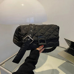 Soft Down Cotton Shoulder Bag for Women Winter Flap Crossbody