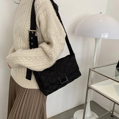 Soft Down Cotton Shoulder Bag for Women Winter Flap Crossbody