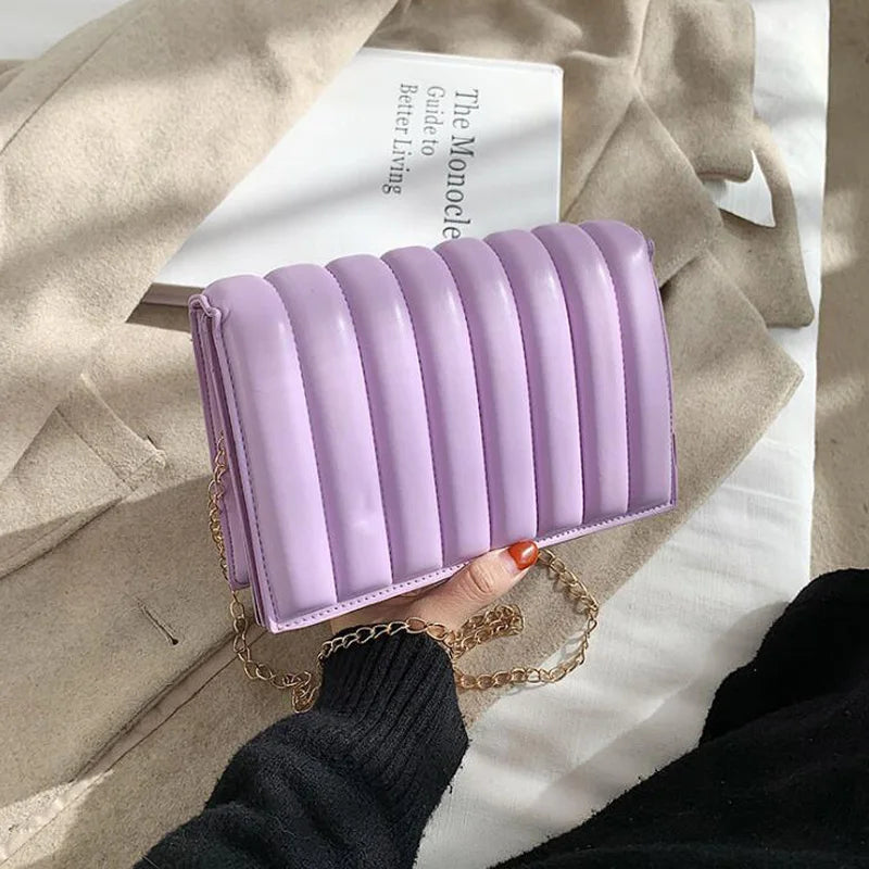 Pleated Crossbody Bags for Women Chain Hand Bag PU Leather