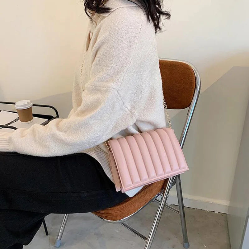 Pleated Crossbody Bags for Women Chain Hand Bag PU Leather
