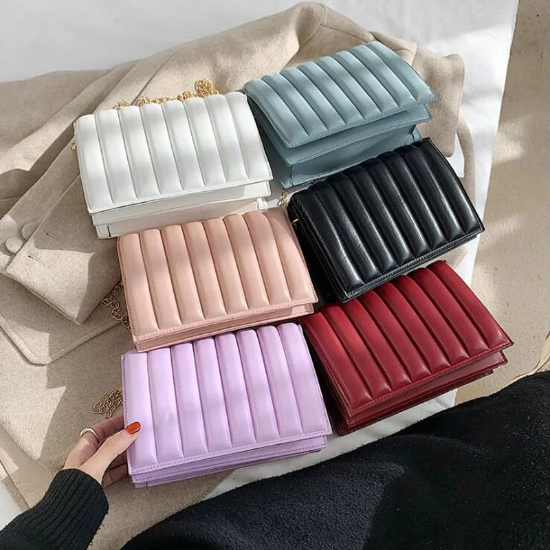 Pleated Crossbody Bags for Women Chain Hand Bag PU Leather