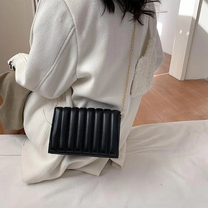 Pleated Crossbody Bags for Women Chain Hand Bag PU Leather