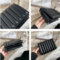 Pleated Crossbody Bags for Women Chain Hand Bag PU Leather