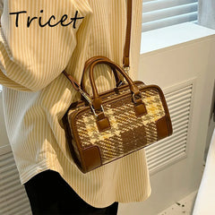 Plaid Women Shoulder Bags Zipper Vintage Ladies Messenger Cross Body Bag