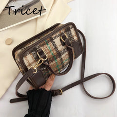 Plaid Women Shoulder Bags Zipper Vintage Ladies Messenger Cross Body Bag