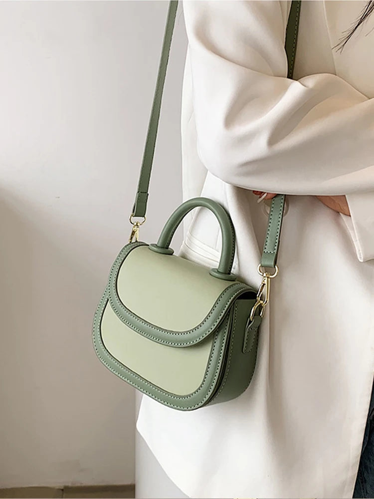 Small Contrast Handbag Women's Top Handle Tote Bag