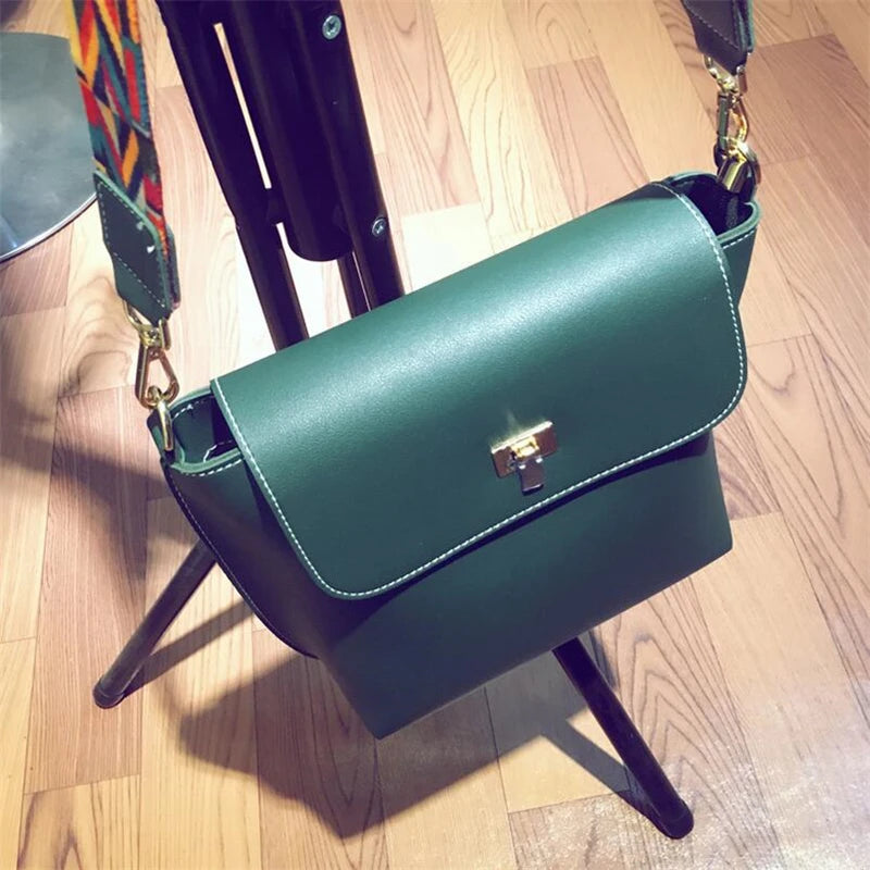 Wide Strap Women PU Leather Shoulder Bag Lady Crossbody Purse Cover Handbag