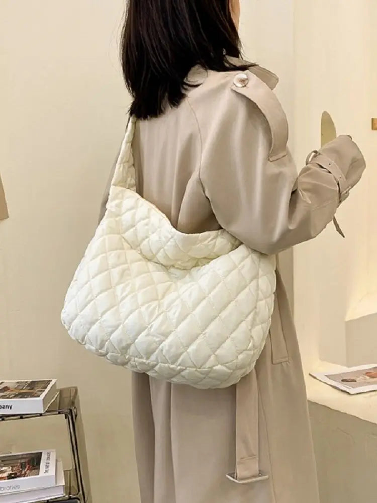 Winter Women Large Puffy Shoulder Bag Crossbody Purse Down Padded Tote Bag