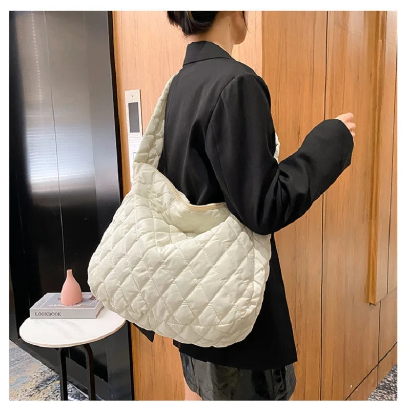 Winter Women Large Puffy Shoulder Bag Crossbody Purse Down Padded Tote Bag