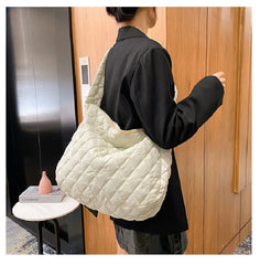 Winter Women Large Puffy Shoulder Bag Crossbody Purse Down Padded Tote Bag