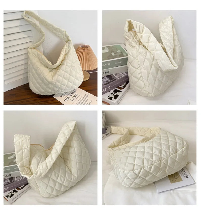 Winter Women Large Puffy Shoulder Bag Crossbody Purse Down Padded Tote Bag