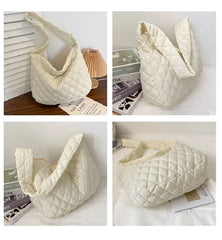 Winter Women Large Puffy Shoulder Bag Crossbody Purse Down Padded Tote Bag