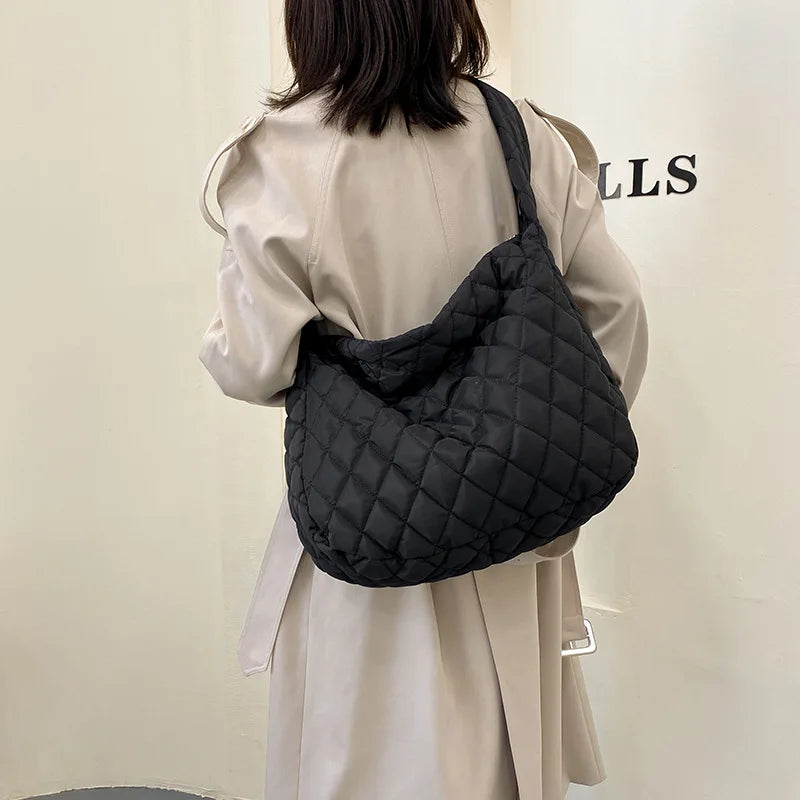 Winter Women Large Puffy Shoulder Bag Crossbody Purse Down Padded Tote Bag